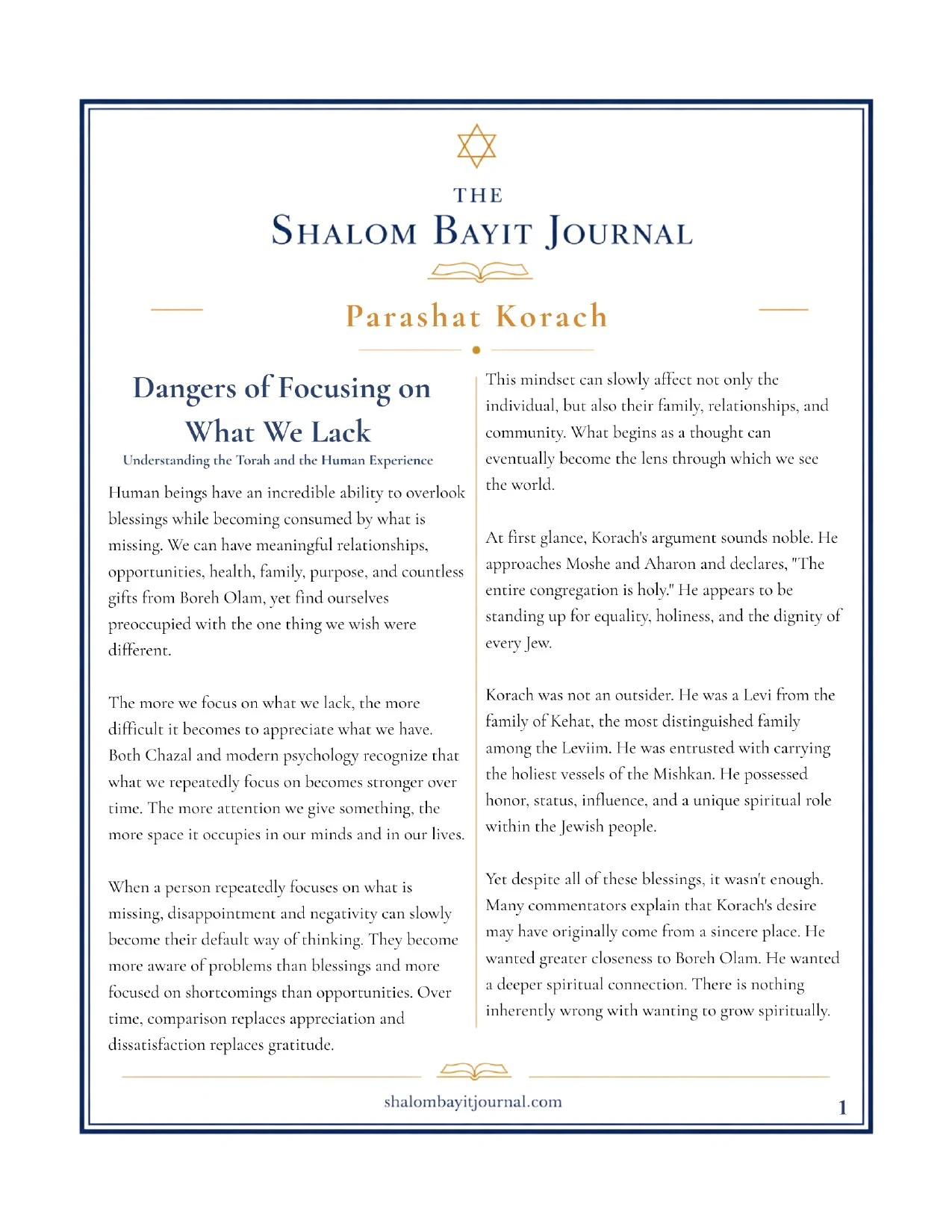Dangers of Focusing on What We Lack, page 1