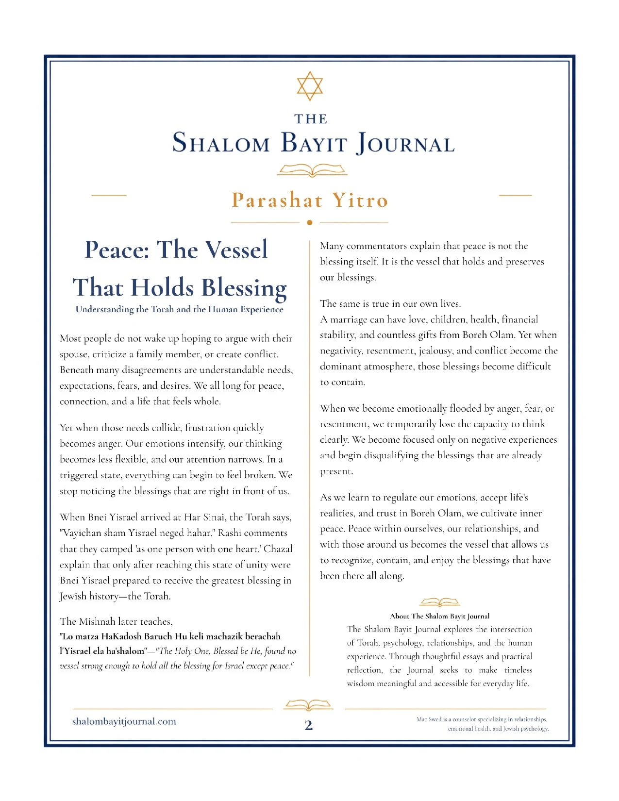 Peace: The Vessel That Holds Blessing, page 1